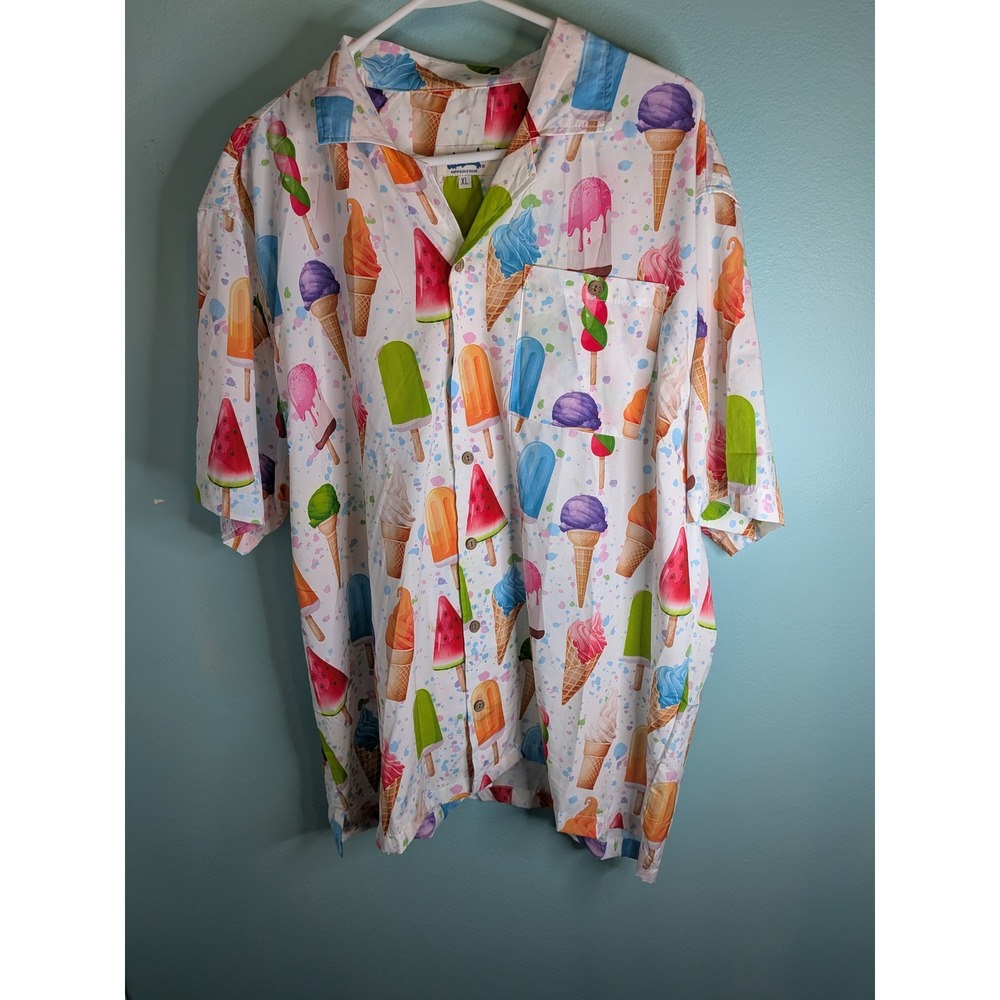 Uzzi Amphibious Gear Mens XL Ice Cream Popsicle Print Button Down Shirt HPS11